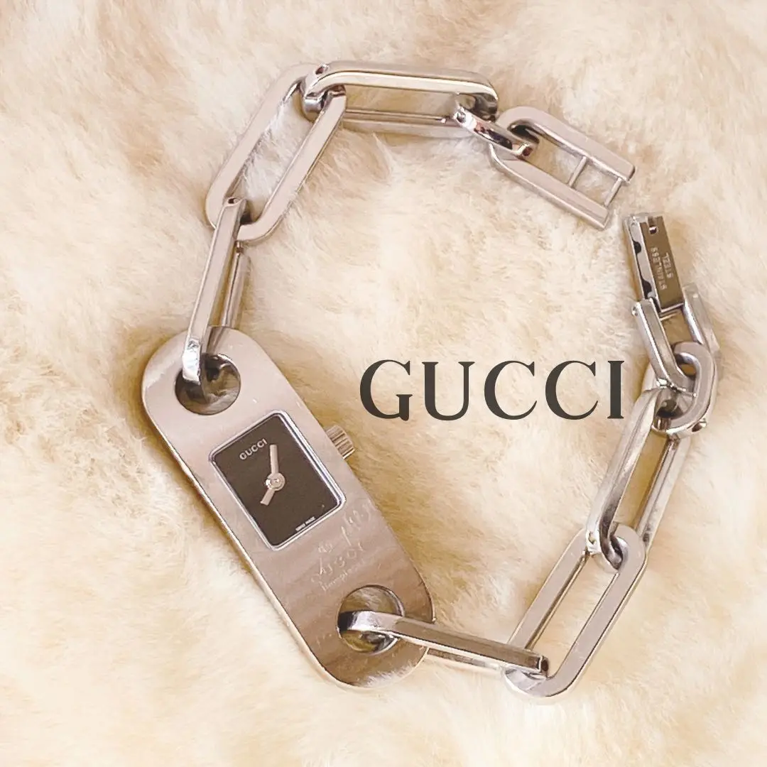 GUCCI 6100L Watch Bracelet Quartz Womens Silver White Dial