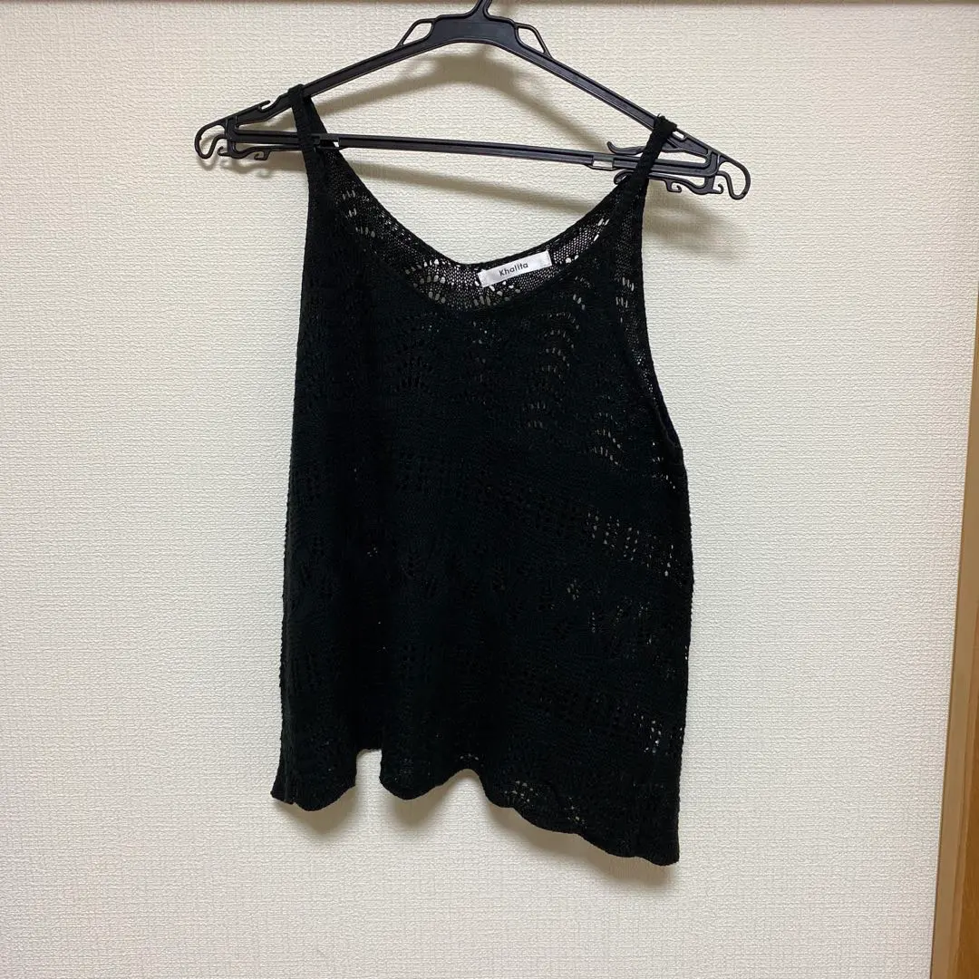 Thumbnail of Black lace knit camisole M