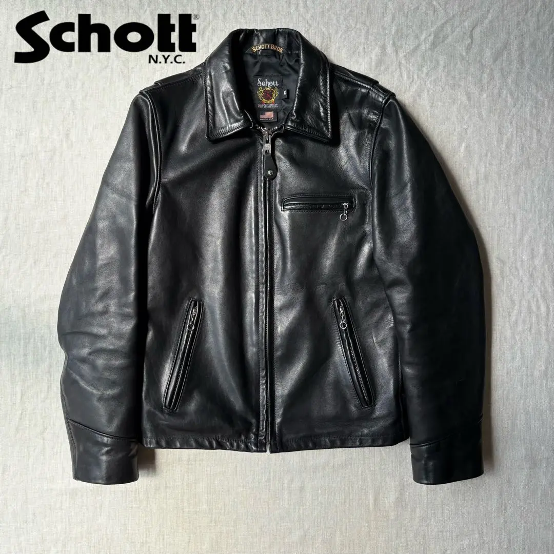 Schott シングルライダース 103us ブラック 36 正規代理店】 Schott ショット 103US TRUCKER JACKET レザー