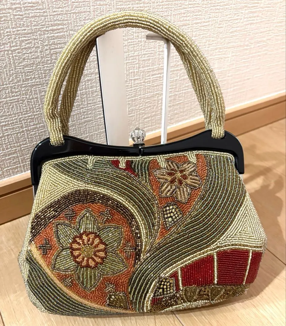 柏ビーズ艶消しビーズバック 柏ビーズ Kashiwa Beads ビーズ刺繍バッグ Beaded Bag グレー