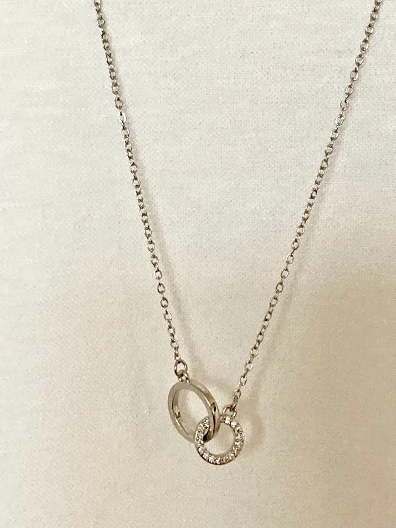 Thumbnail of Rhinestone Circle Charm Necklace Silver Stainless Steel A087