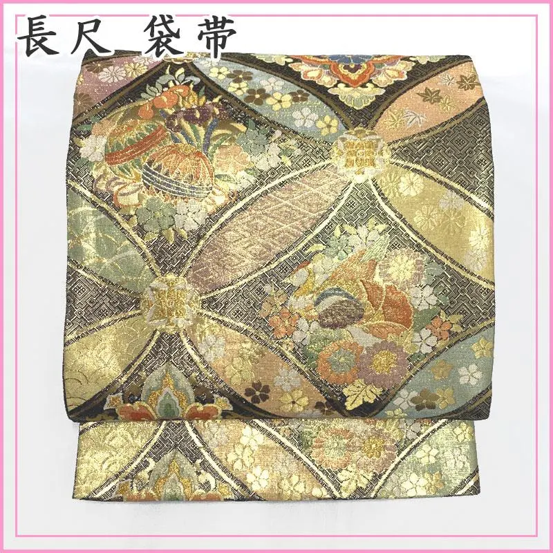 Thumbnail of 506y20 Long Length Fukuro Obi, Shippo Pattern, Mandarin Ducks, Ball, Formal Wear, Excellent Condition, Seijinshiki (Coming-of-Age Ceremony), Wedding