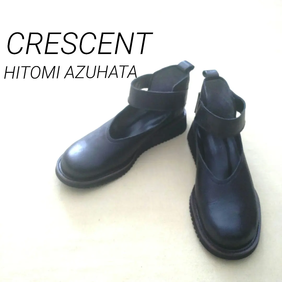 クレッシェントバレリーナレザーダブルストラップ厚底シューズ
