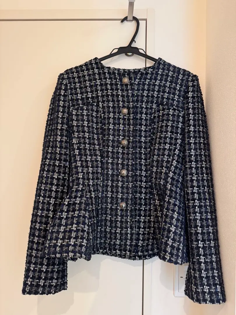 Thumbnail of Navy Tweed Collarless Jacket