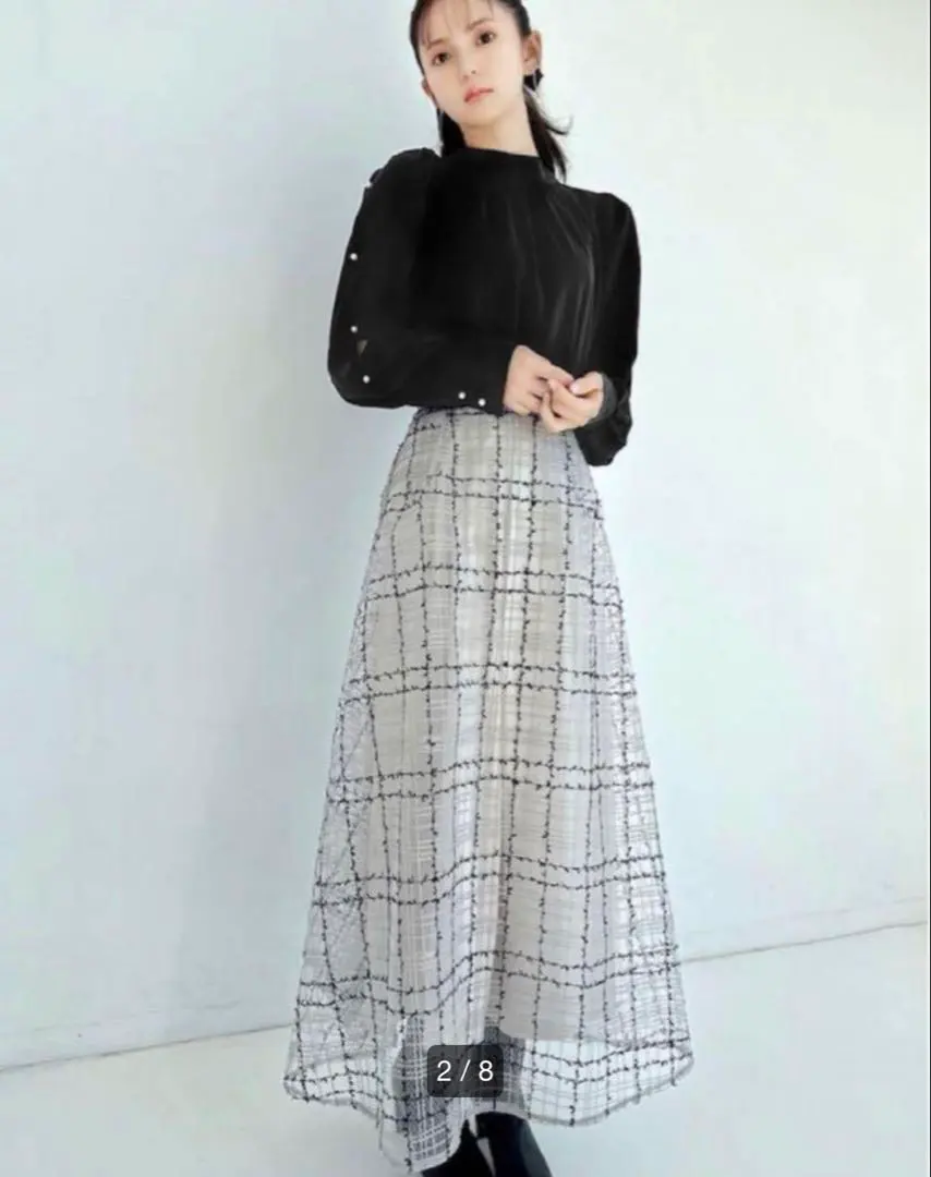 灰色格紋長裙 的縮圖