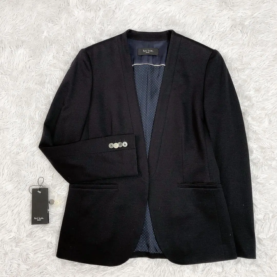 E255 美品 L 42 ポールスミスブラック ノーカラーJKT レディース E255 美品 L 42 ポールスミスブラック ノーカラーJKT レディース