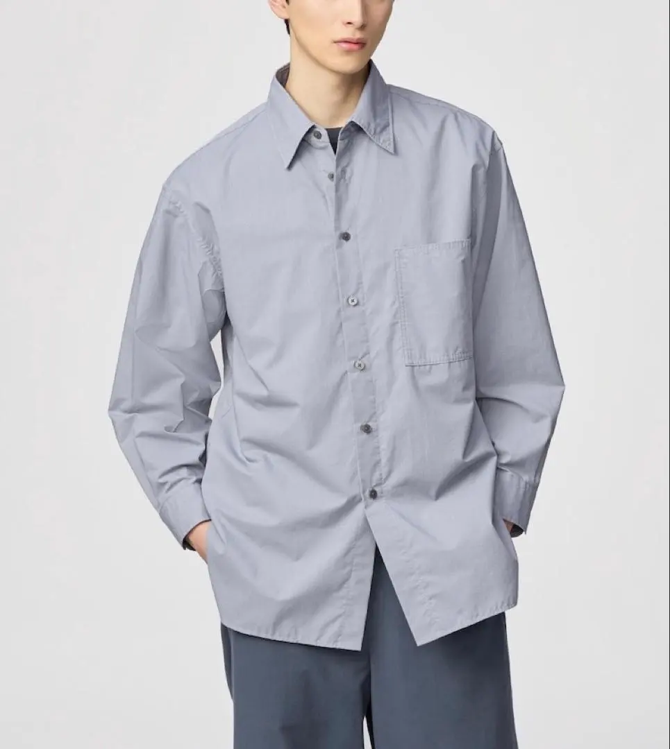 UNIQLO U 長版寬鬆襯衫 灰色 S 的縮圖