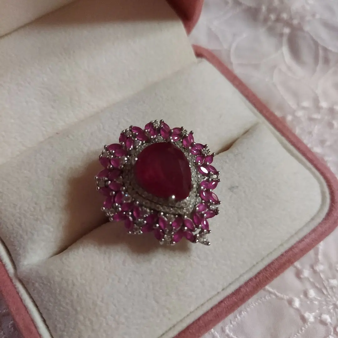 Thumbnail of Half-price sale Natural Rubellite gemstone silver ring Engraved Rare large pink tourmaline Hermes