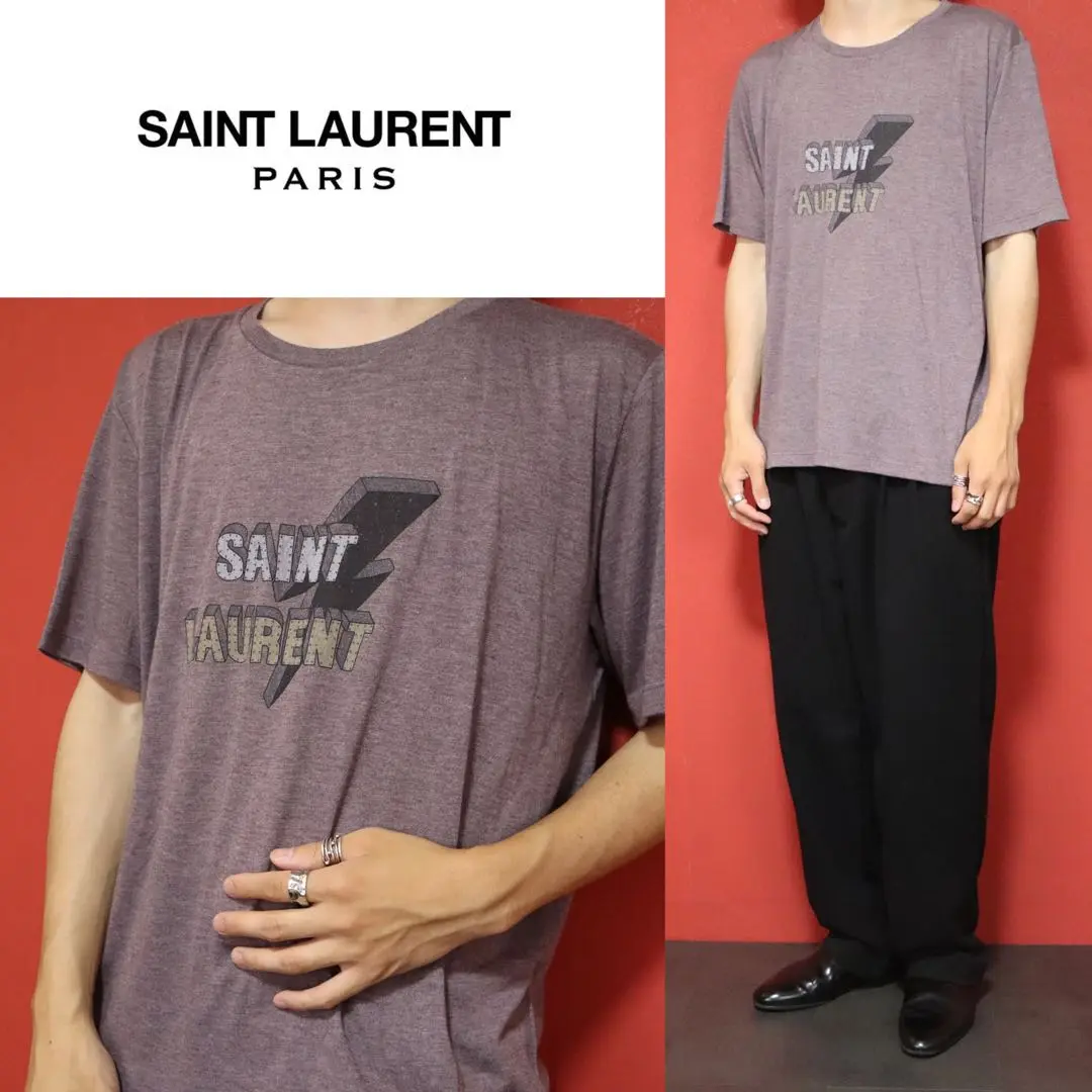 SAINT LAURENT 稲妻ロゴ 半袖Tシャツ グレー M サンローラン SAINT LAURENT 稲妻ロゴ 半袖Tシャツ グレー M サンローラン