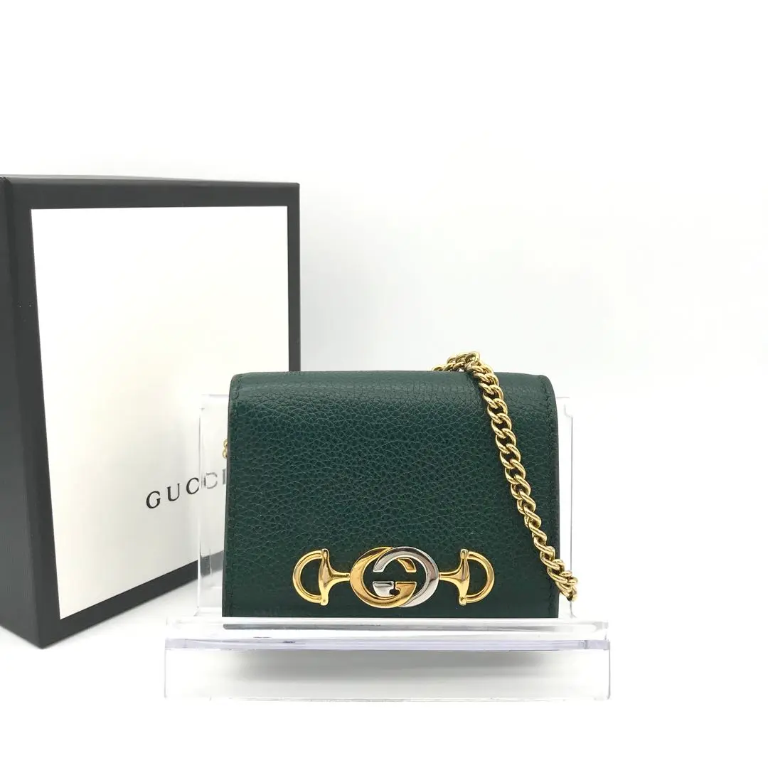 美品 ✨ グッチ ズゥミ 長財布 ダークグリーン GUCCI グッチ ズゥミ 二つ折長財布 グリーン カーフ 【432】 の
