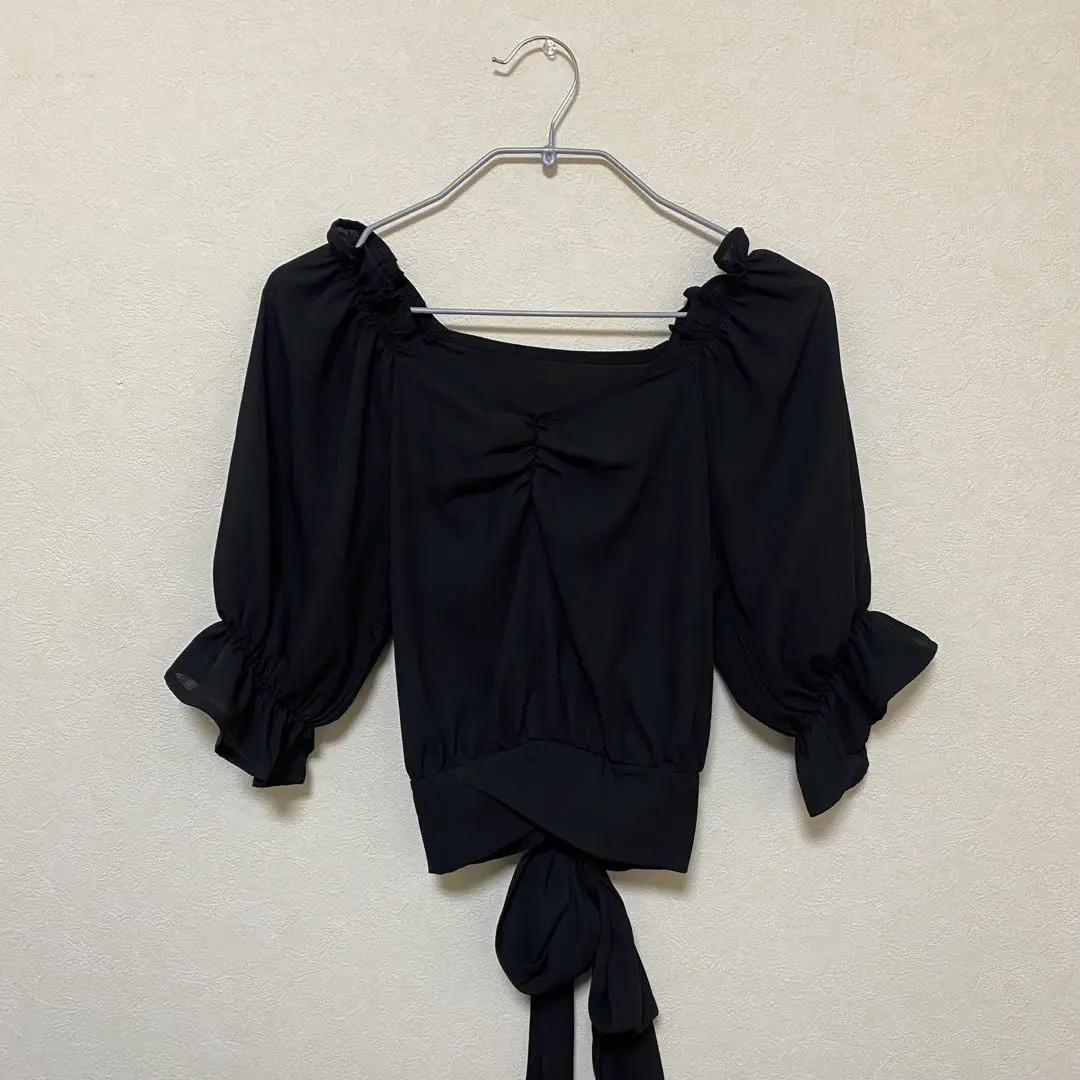 Thumbnail of Sheer blouse top, black, short sleeves