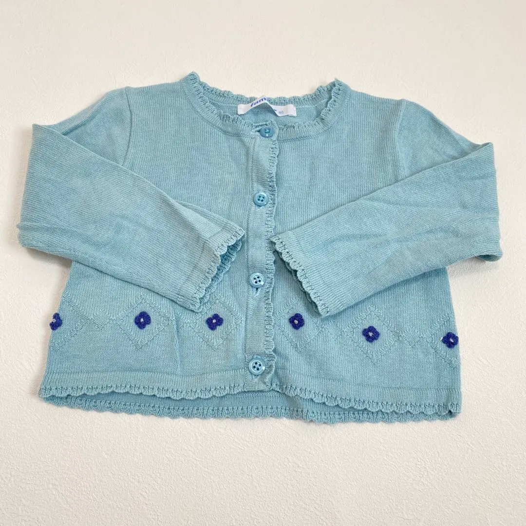 Thumbnail of Excellent condition Familia cardigan, long sleeves, light blue, swan, size 80