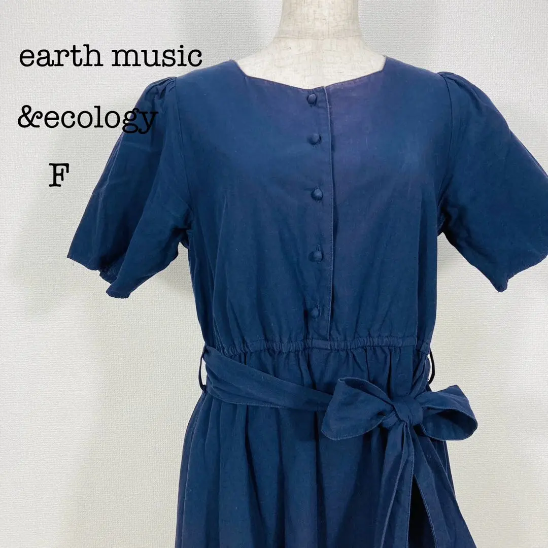 Thumbnail of earth music&ecology One-Piece Dress, Navy, F size, with Ribbon