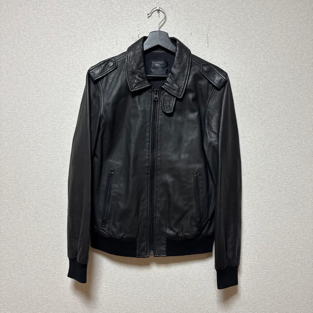REPLAY リプレイ　シングルレザーライダースジャケット REPLAY（リプレイ）の「Replay leather biker jacket in black