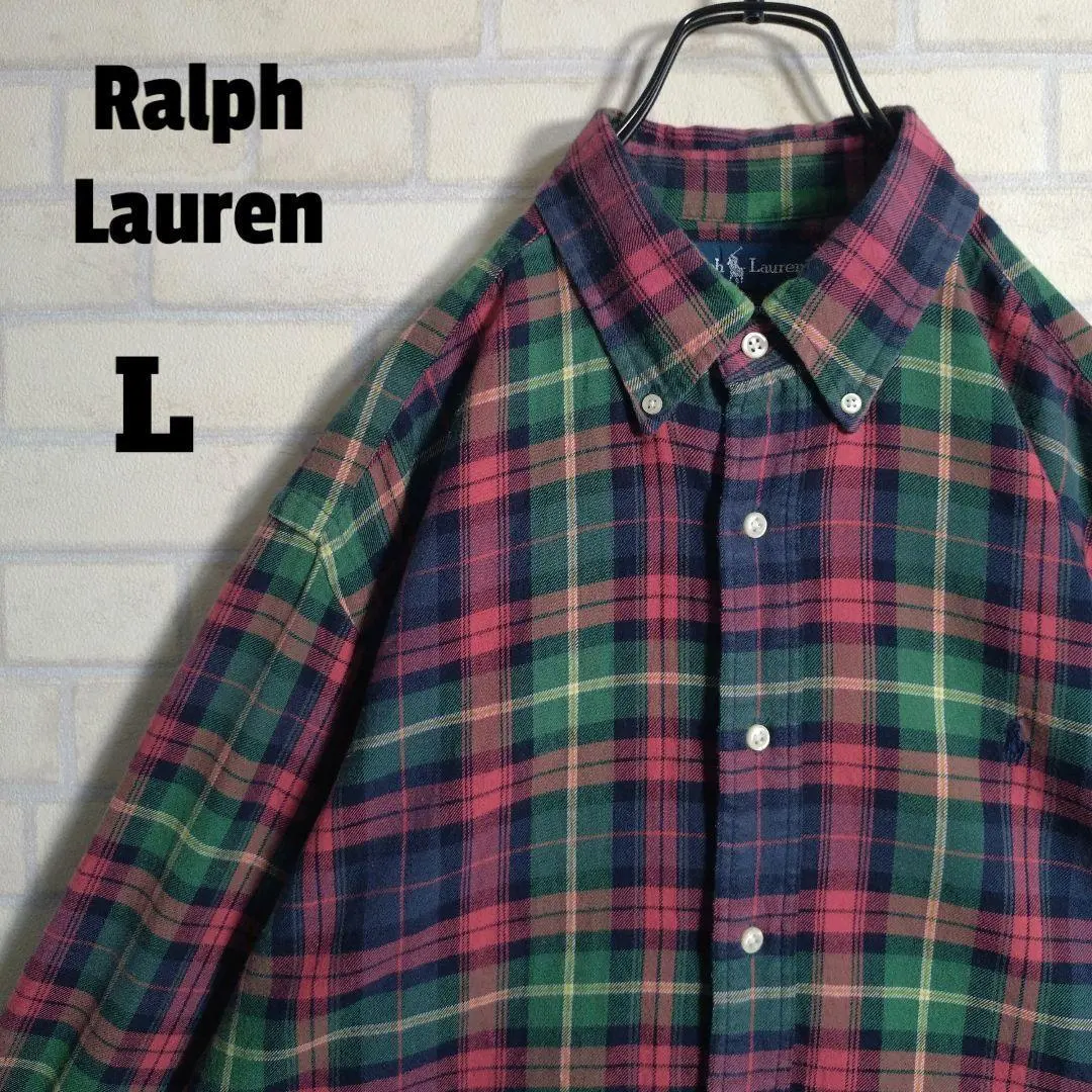 拉夫·勞倫★小馬刺繡 格紋 長袖 BD襯衫 多色 L 的縮圖