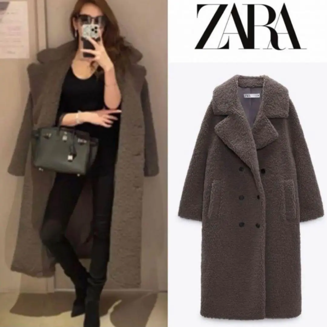 ZARA エクストラロング フェイクボア　テディベアコート ベージュ　M 美品 ZARA エクストラロング フェイクボア テディベアコート ベージュ