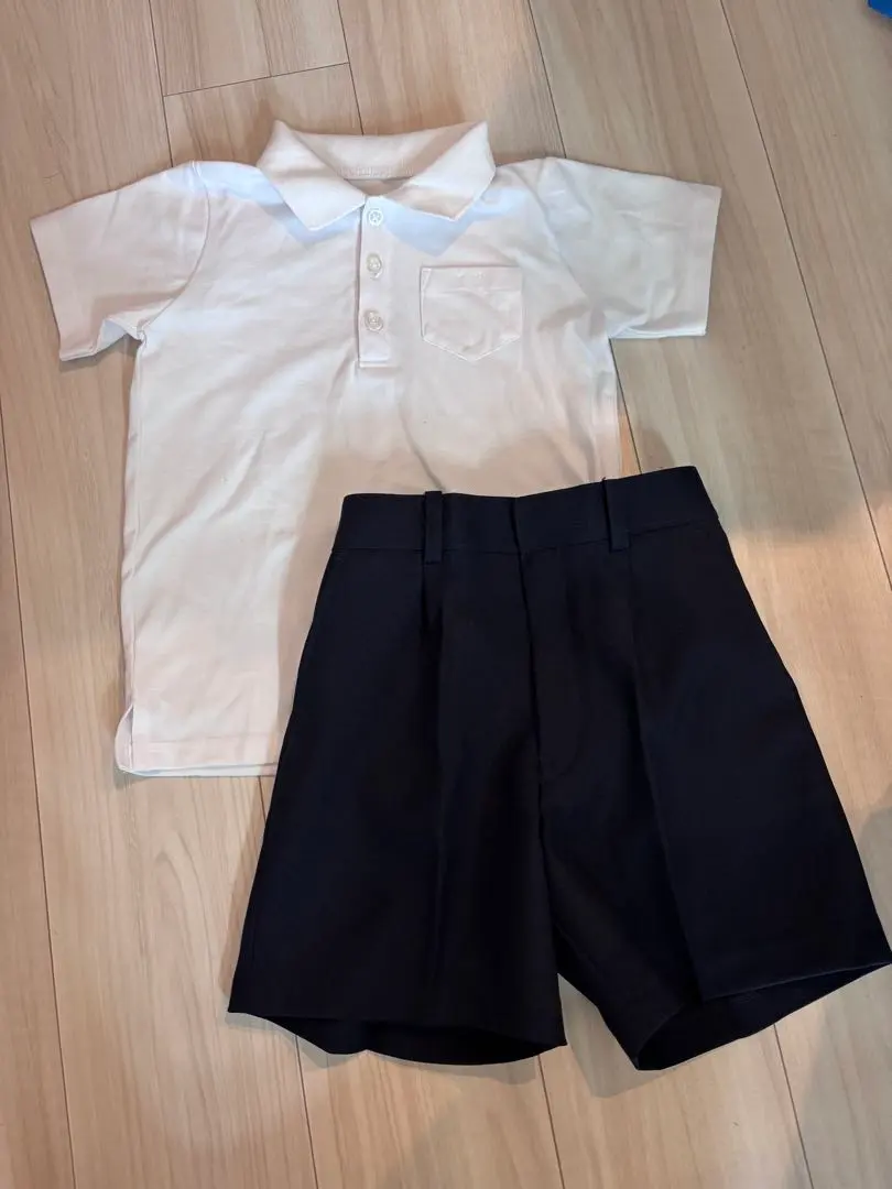 【套裝販售】白色POLO衫＆短褲(深藍) 升學考試 入學 禮服 120cm 的縮圖
