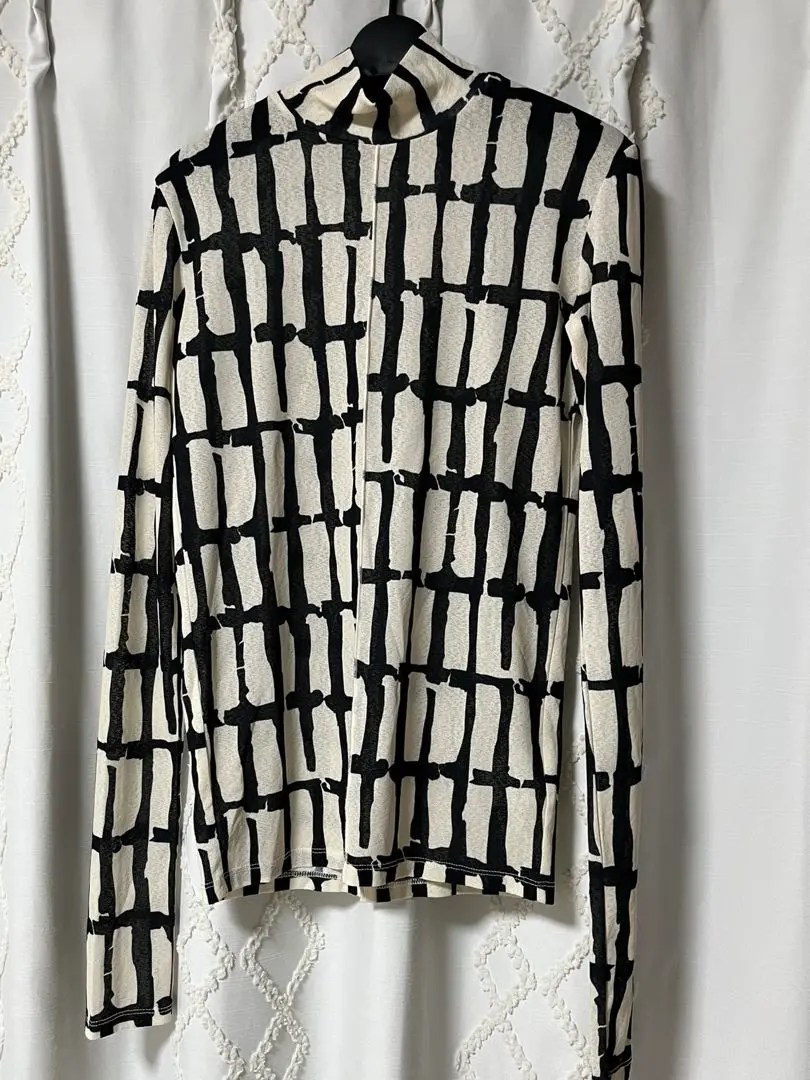 other - メゾンスペシャル ドローイングチェックタートルトップス カットソー F 黒 白 MAISON SPECIAL tシャツ Flower Dot Turtle High Neck Tops