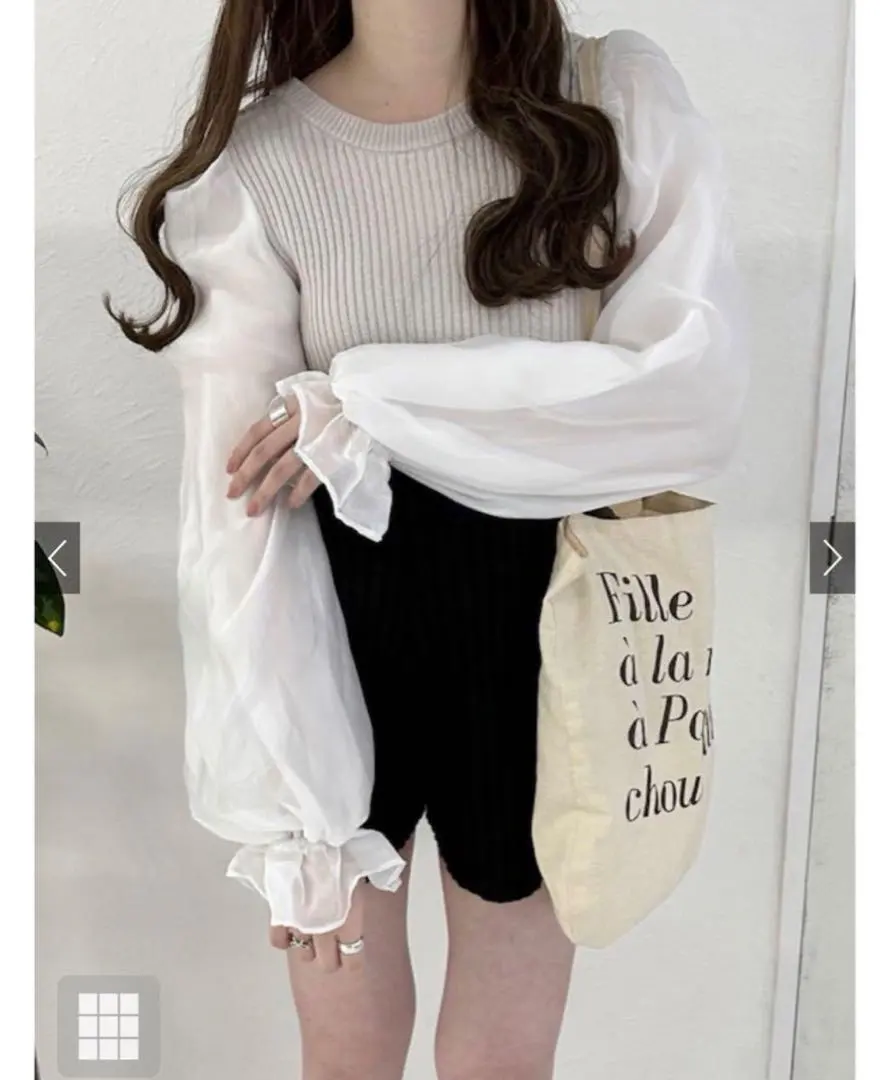 Thumbnail of Back Ribbon Volume Sleeve Knit Top [pm011]