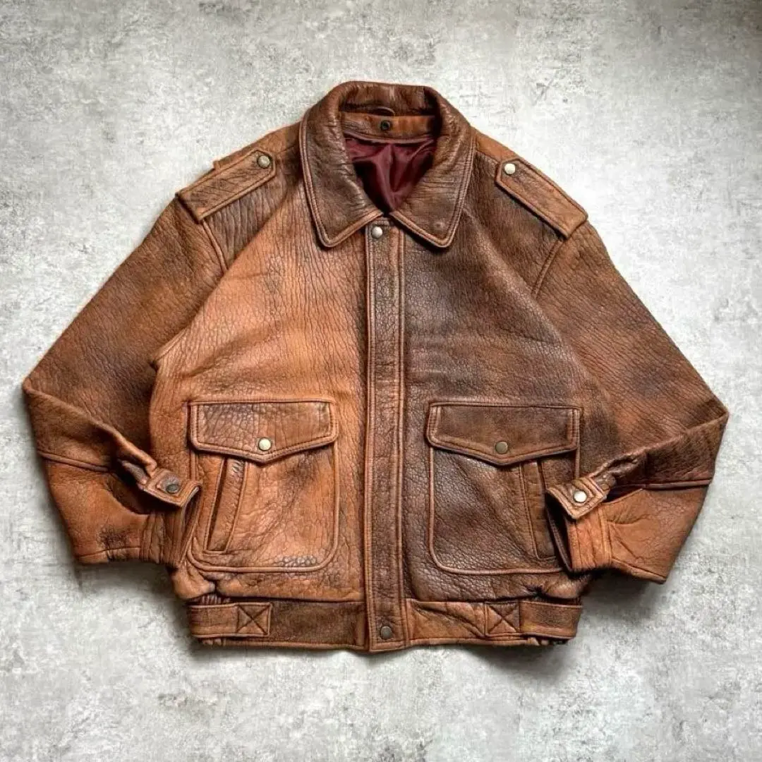 Thumbnail of Extremely Rare 80s Vintage Short-Length Flight Leather Jacket G-1 A-2