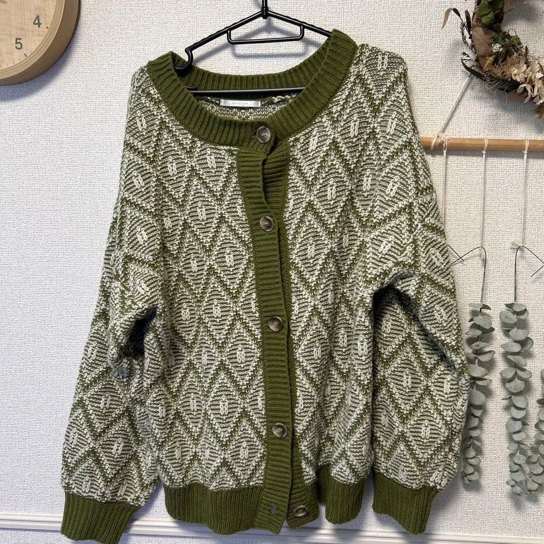 Thumbnail of RETRO GIRL Olive Green Knit Cardigan