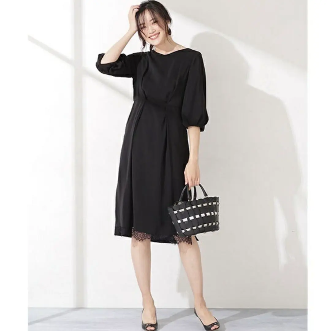 Thumbnail of nano・universe Formal One-Piece Dress, Black Dress, 3/4 Sleeves, Lace, Unused