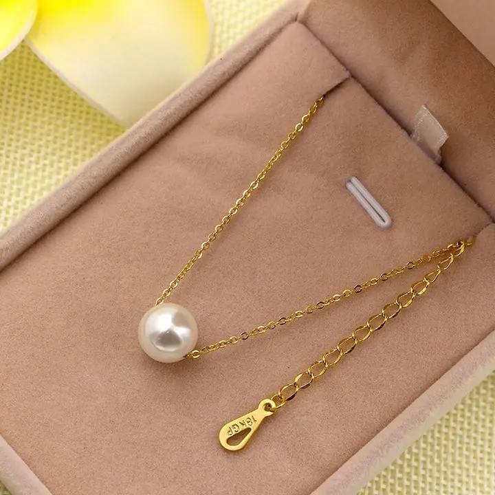 Thumbnail of Freshwater Natural Pearl 18K Gold Pure Gold Coating Stainless Steel Chain Pearl Necklace