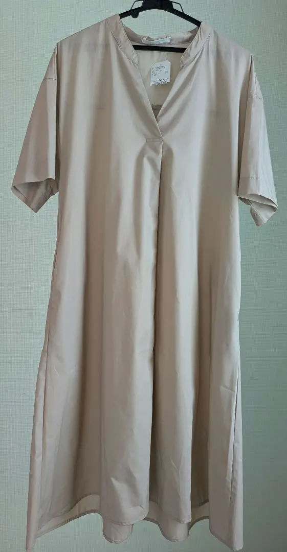 Thumbnail of Beige shirt dress, short-sleeved, V-neck, with belt, with tags