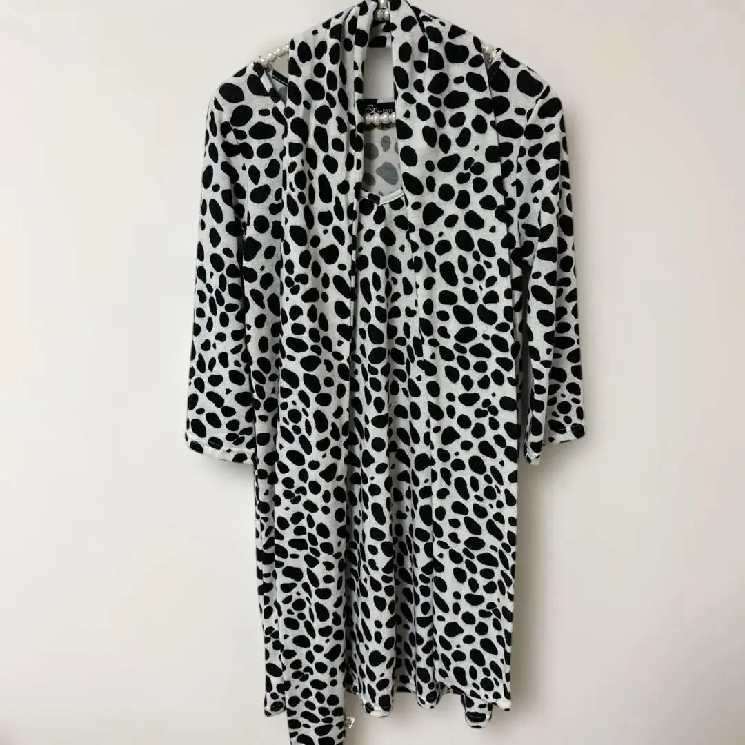 Thumbnail of Pinky&Dianne Dalmatian Print 3/4 Sleeve Dress with Muffler