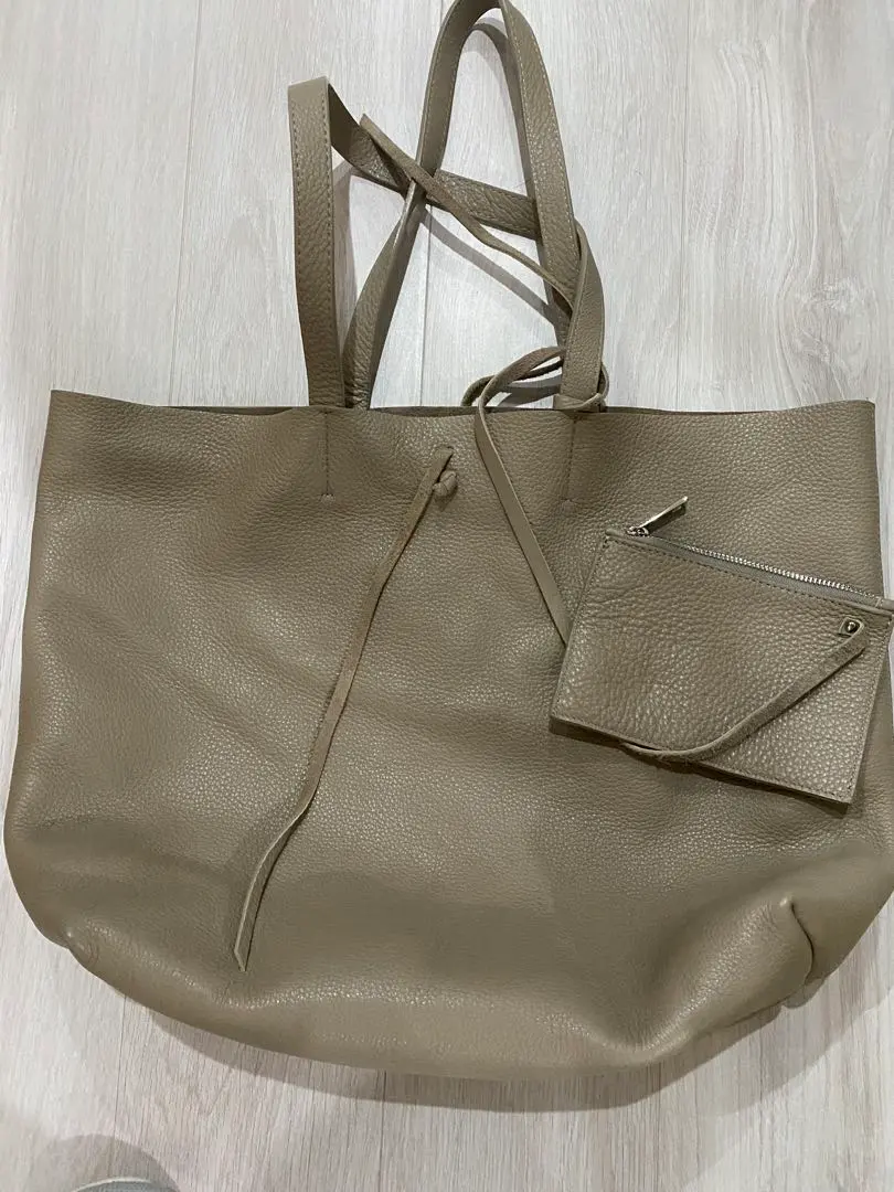 真皮托特包 麂皮內裡 米色 大容量 的縮圖