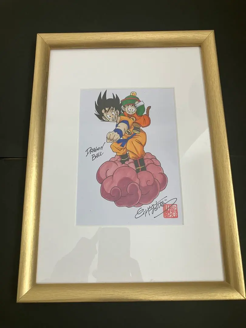 鳥山明カラーイラスト複製原画 サイン入り 所ジョージ 当時物 額付き 年内特価】鳥山明サイン入りカラーイラスト複製原画 所ジョージ