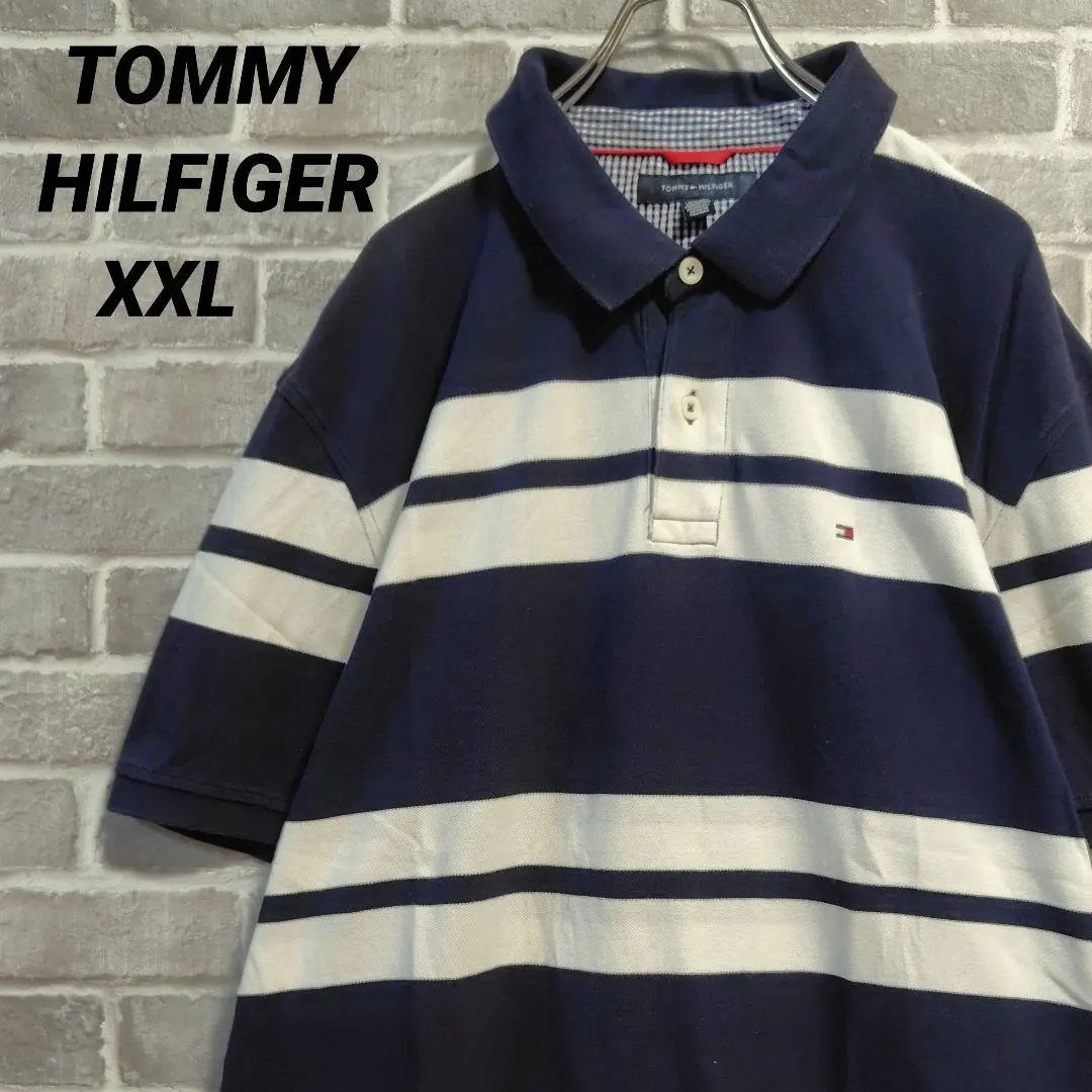 Thumbnail of Tommy Hilfiger Short Sleeve Pique Polo Shirt Navy Border US Vintage ③