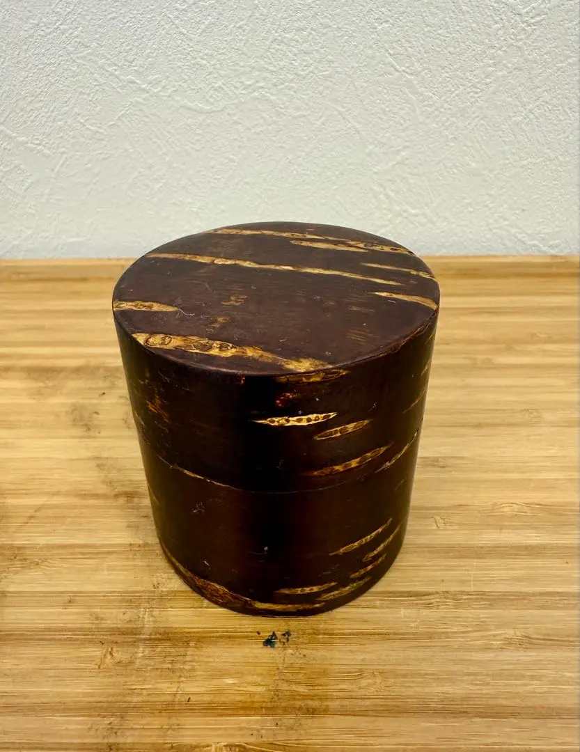 Thumbnail of Retro Showa Antique Wooden Cylindrical Storage Box