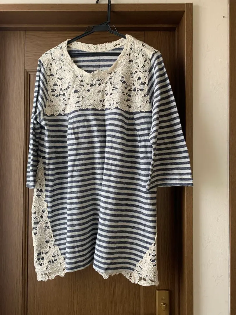 Thumbnail of Striped Lace-Trimmed 3/4 Sleeve Top Size 13