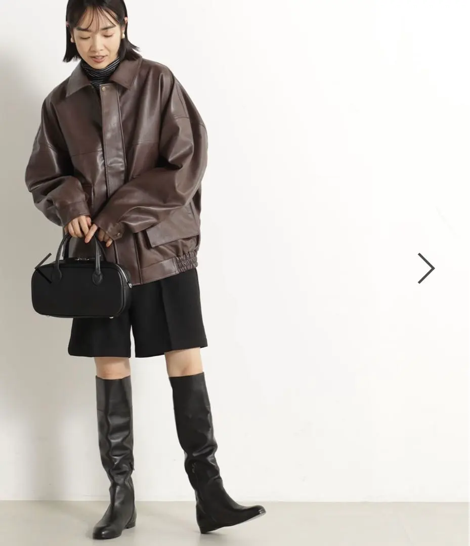 Thumbnail of FOUNDGOOD Faux Leather Blouson Brown Oversized Leather Jacket