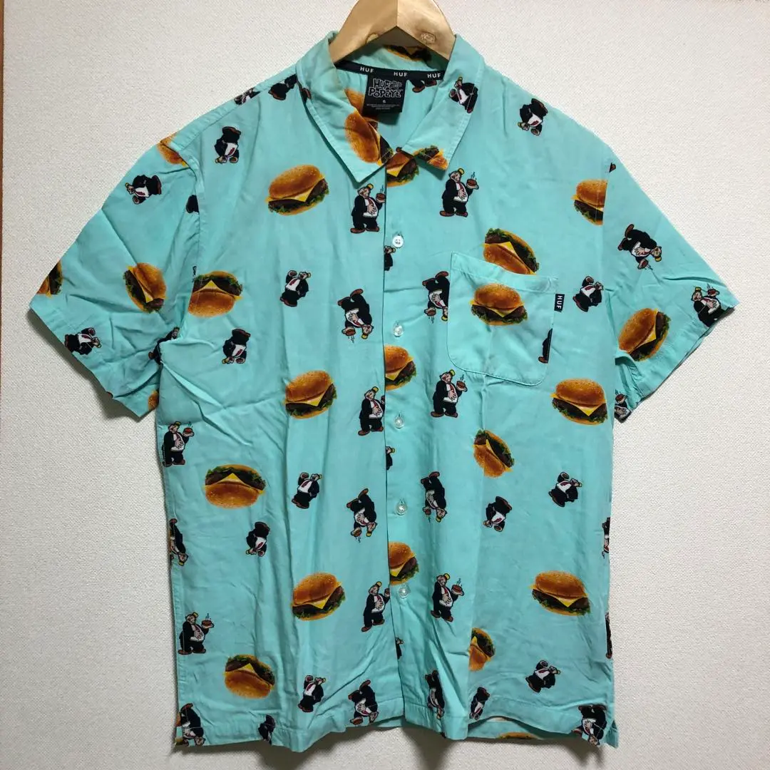 Sサイズ HUF x POPEYE WIMPY BURGER BUTTON UP SHIRT ハフ ポパイ コラボ 半袖 シャツ ボタン 開襟 バーガー aloha アロハ HUF x Popeye Wimpy Burger Button Up Shirt (Mint) – ECAPCITY
