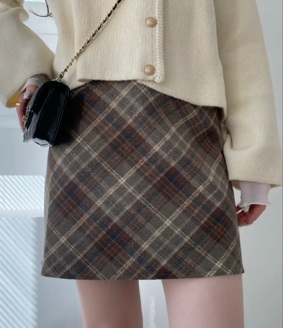 Thumbnail of Ada. Plaid A-line mini skirt with lining