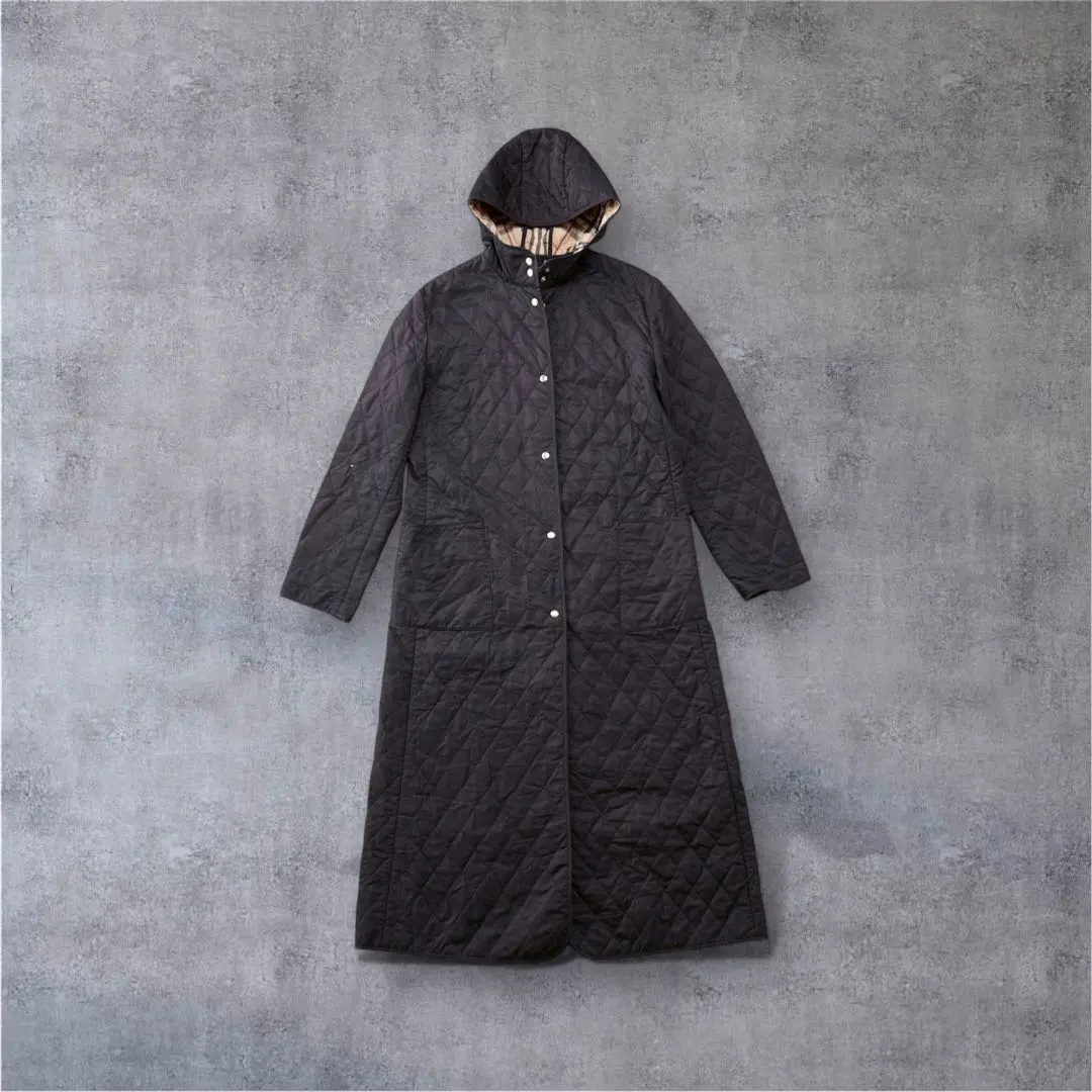 Burberry London 經典格紋內襯連帽長版大衣 鋪棉 的縮圖