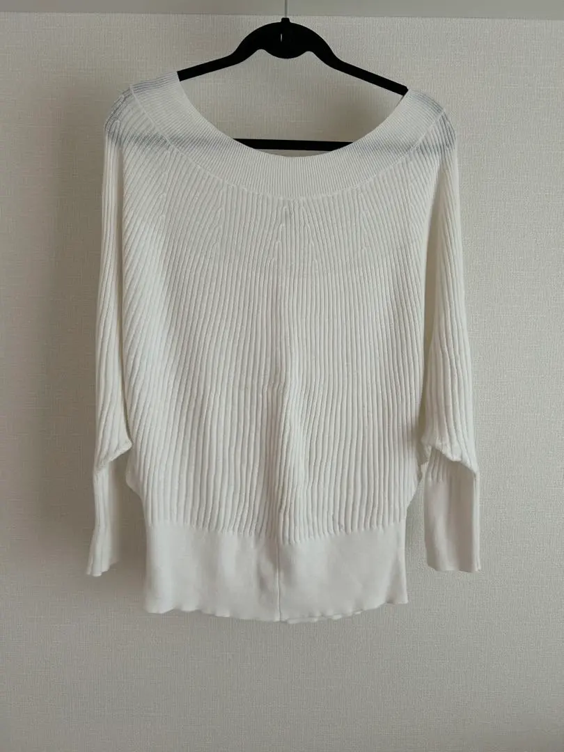 Thumbnail of OZOC White Dolman Sleeve Off-the-Shoulder Knit
