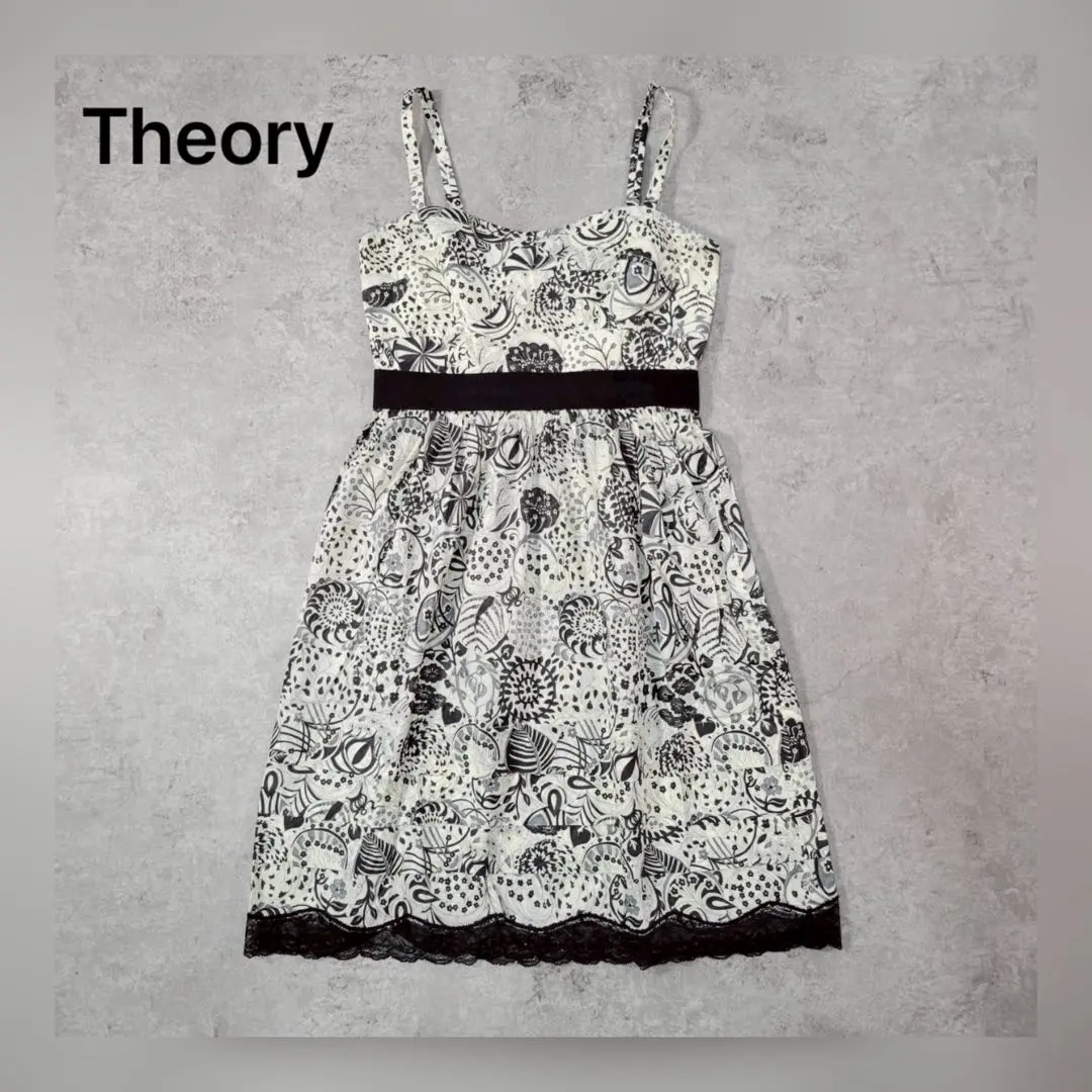 【美品】Theory セオリー 吊帶連衣裙 黑色＆白色花紋 (2) 的縮圖