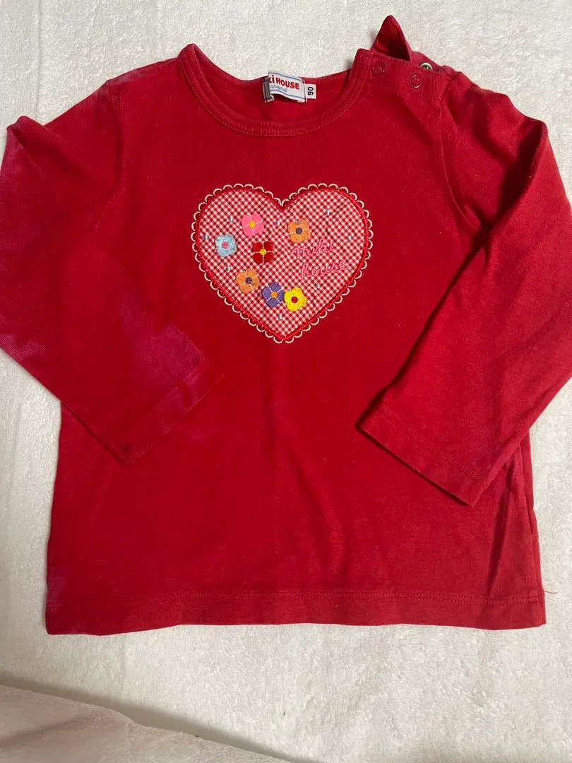 Thumbnail of Miki House long-sleeved T-shirt with red heart embroidery