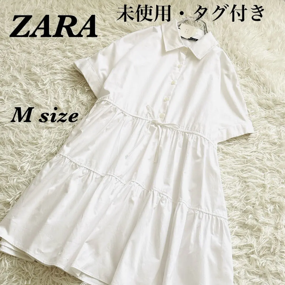 Thumbnail of New with tags! ZARA Waist Ribbon Tiered Mini Dress White M