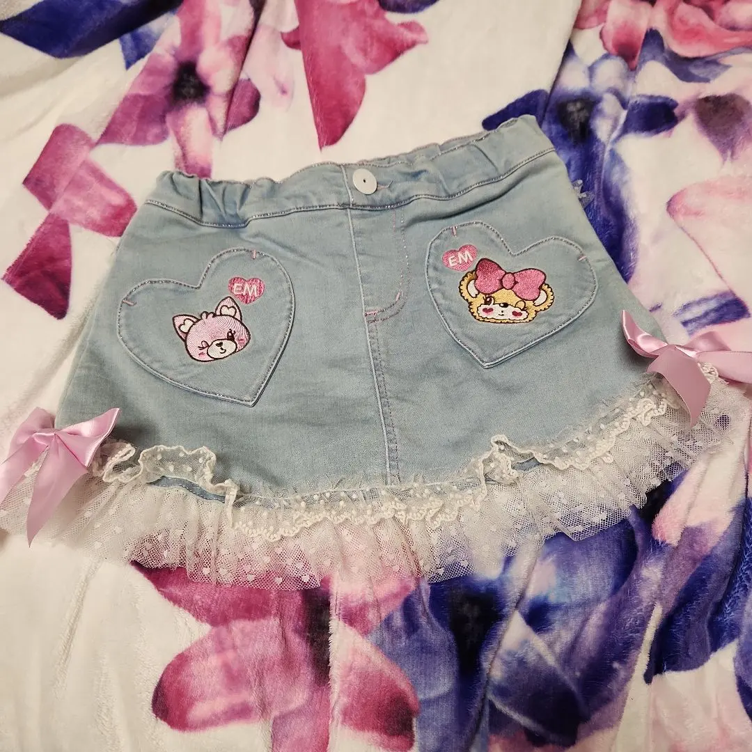 Earthmagic 牛仔 蕾絲 短裙褲 130 的縮圖