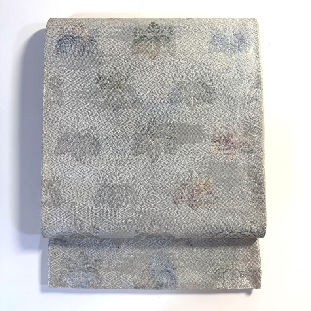Thumbnail of 5k2407 Fukuro Obi (Japanese formal obi) - Silk - Paulownia Crest (Gosan no Kiri) - Silver, Gold, Blue, Red, Green - Patterned - Japanese Clothing - Kimono