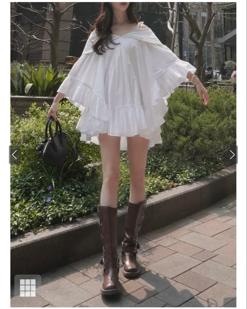 兩穿法露肩襯衫迷你連衣裙[ai172] 的縮圖