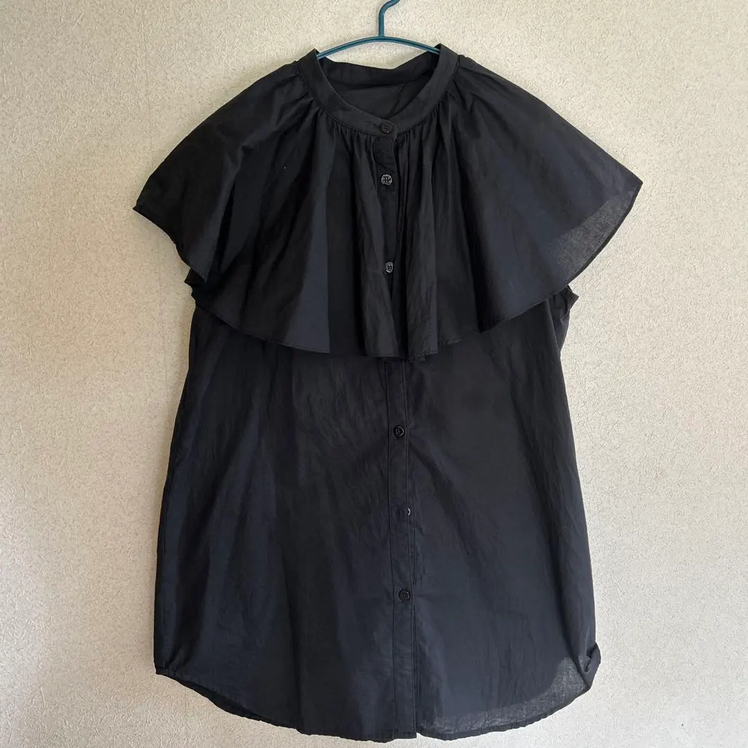 Thumbnail of Black shirt with frills, short sleeves, Anap