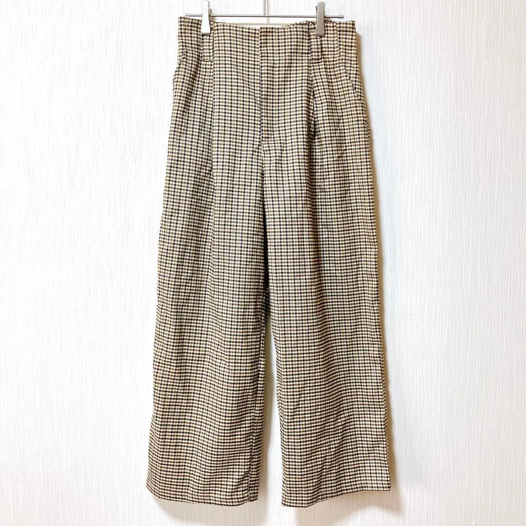 Thumbnail of AYA 【L】 Wide Leg Pants Bottoms Check Pattern Brown系 High Waist Casual
