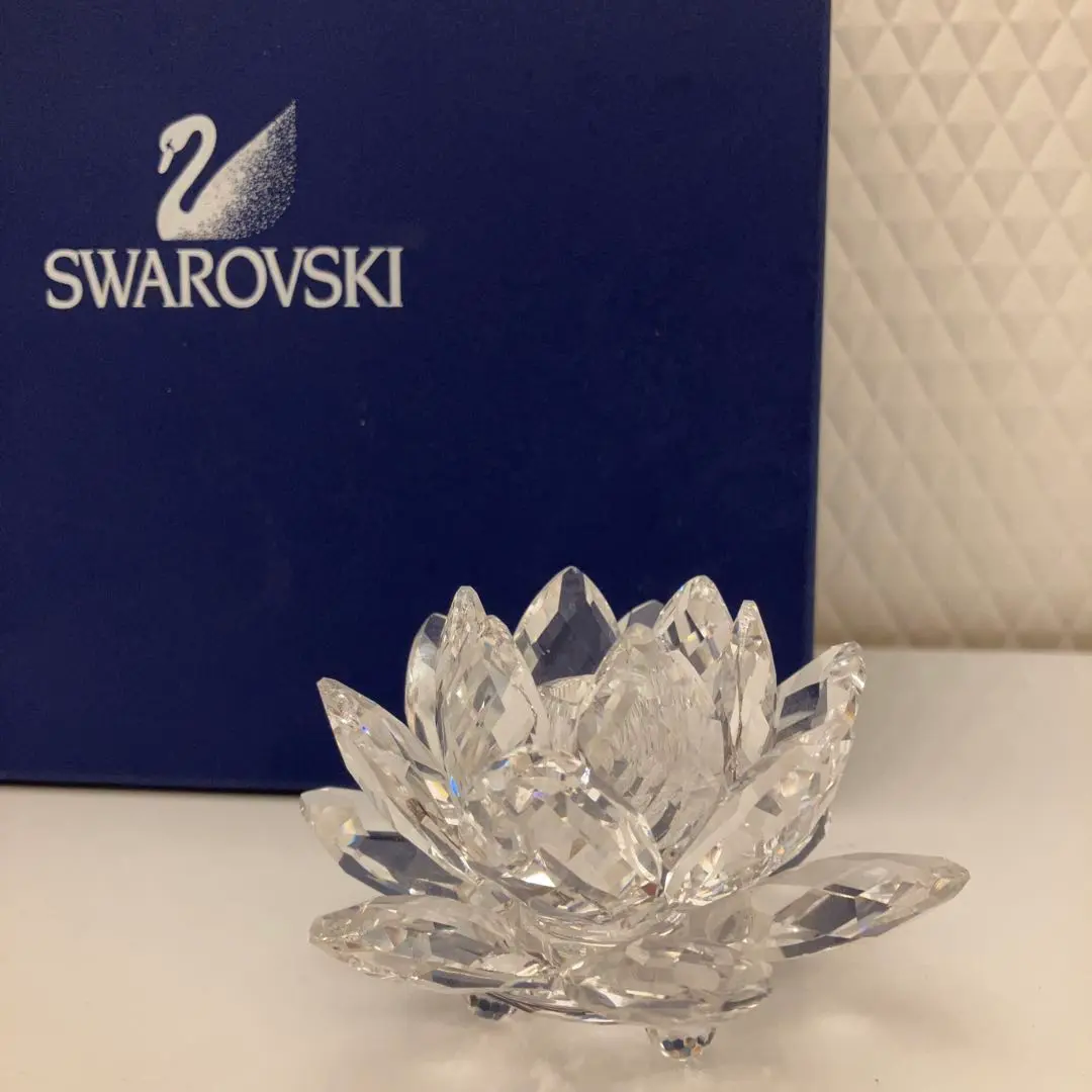 【中古美品】スワロフスキー　クリスタルガラス スイレン キャンドルホルダー（L） 中古美品】スワロフスキー クリスタルガラス スイレン