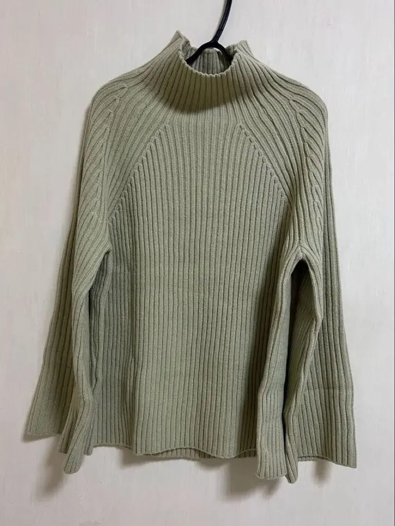 Thumbnail of KBF Ribbed High Neck Sweater, Dusky Green, High Neck Knit
