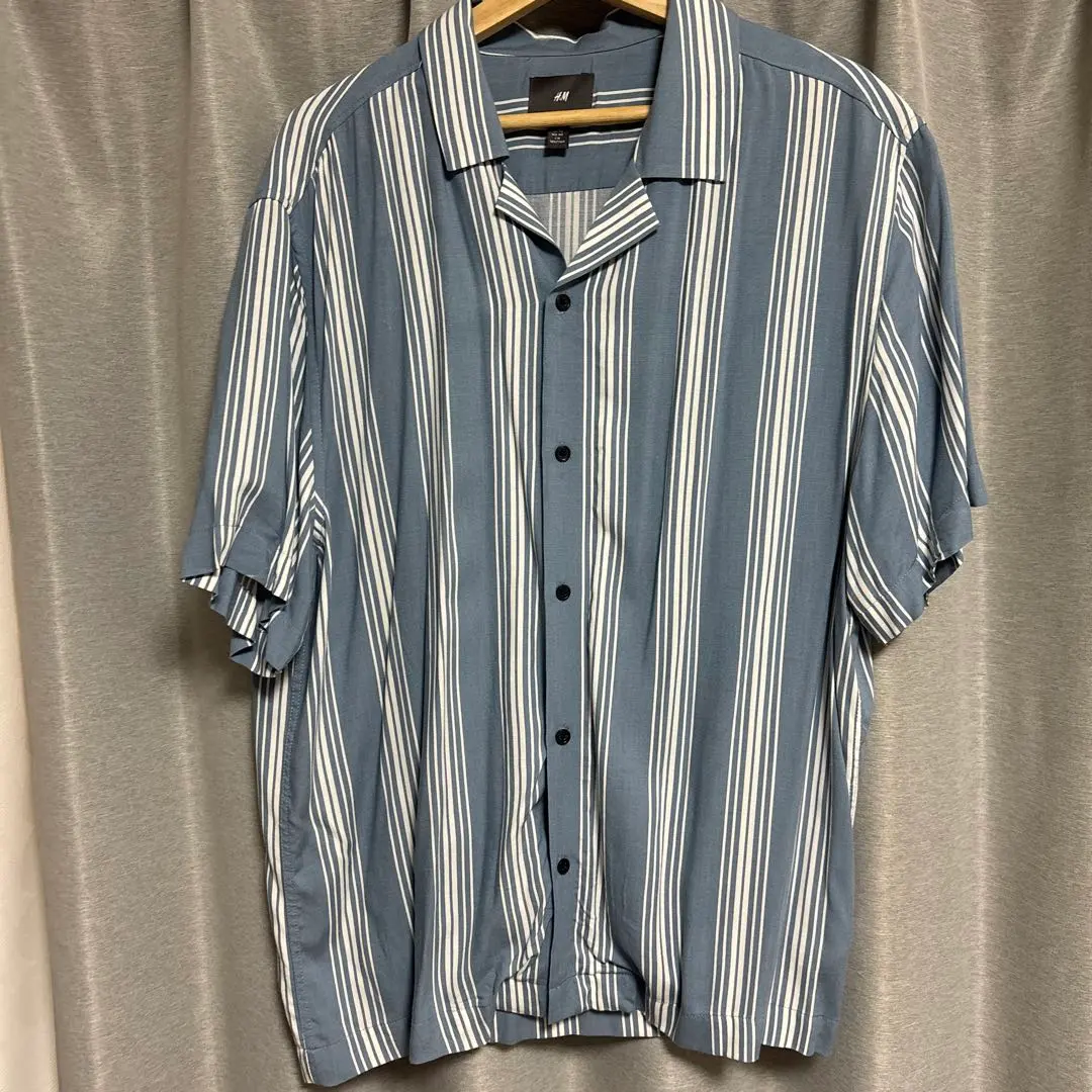 Thumbnail of H&M short-sleeved shirt, blue and white stripes, EUR XL